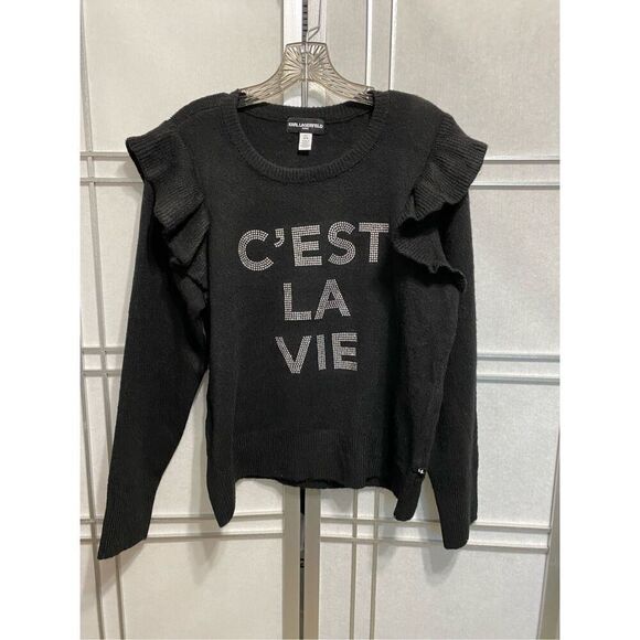 Size XL women’s black color with rhinestones sign Karl Lagerfeld NWT - Picture 2 of 10